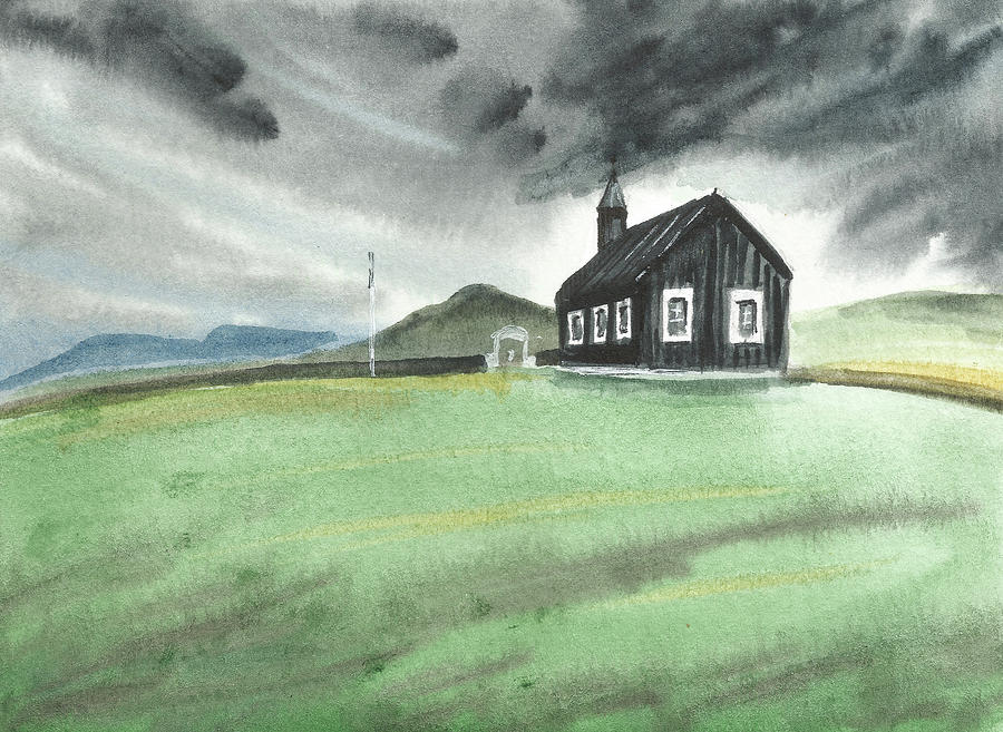Black Church in Iceland Painting by Masha Batkova