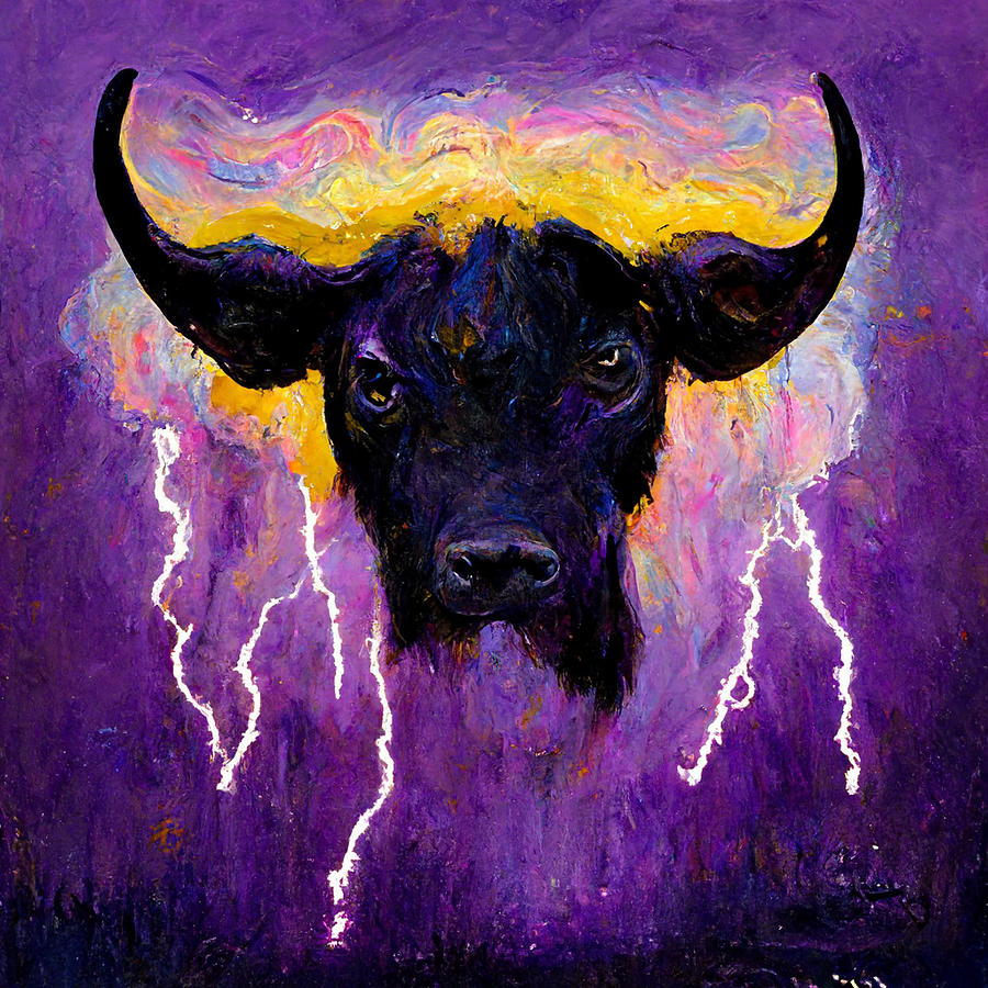 black  cow  bull  painted  by  Eric  Robitaille  lightning    b465d68d  1a3f  4398  8a3e  83b045de4f Painting by MotionAge Designs
