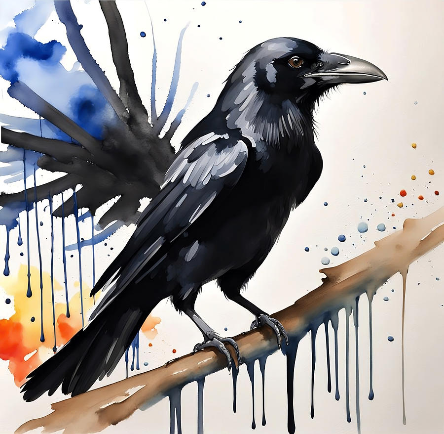 Black Crow Watercolor Painting Crow Portrait Art Crows Set No Painting By Mounir Khalfouf