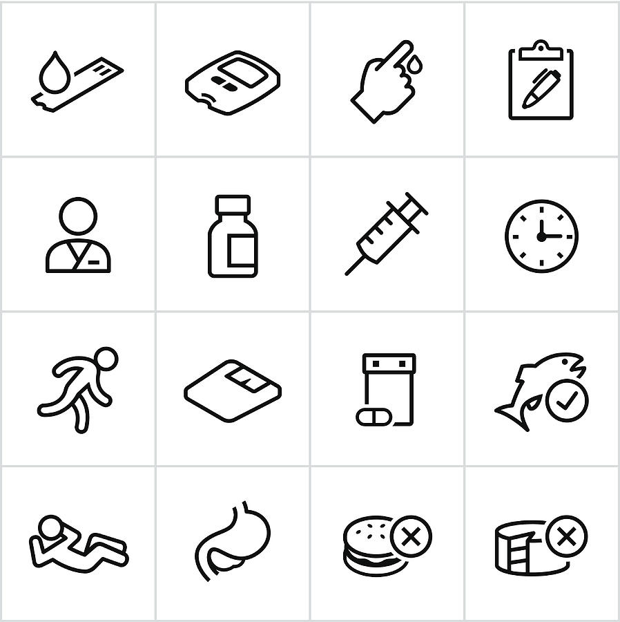 Black Diabetes Icons - Line Style Drawing by Appleuzr