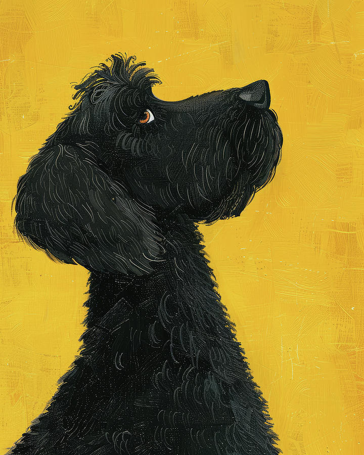 Dog Digital Art - Black Dog Against a Vibrant Yellow Background  by Sevildzhan Hasan