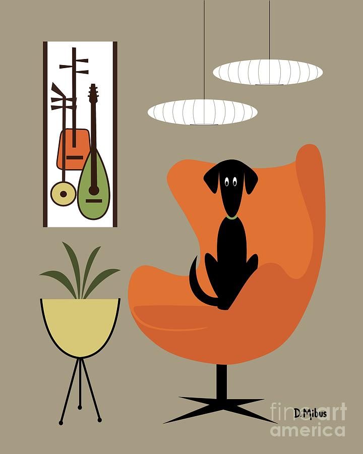 Black Dog in Orange Egg Chair Digital Art by Donna Mibus