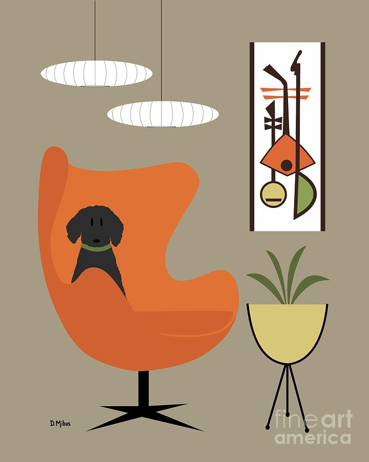 Black Dog in Orange Mid Century Chair Digital Art by Donna Mibus