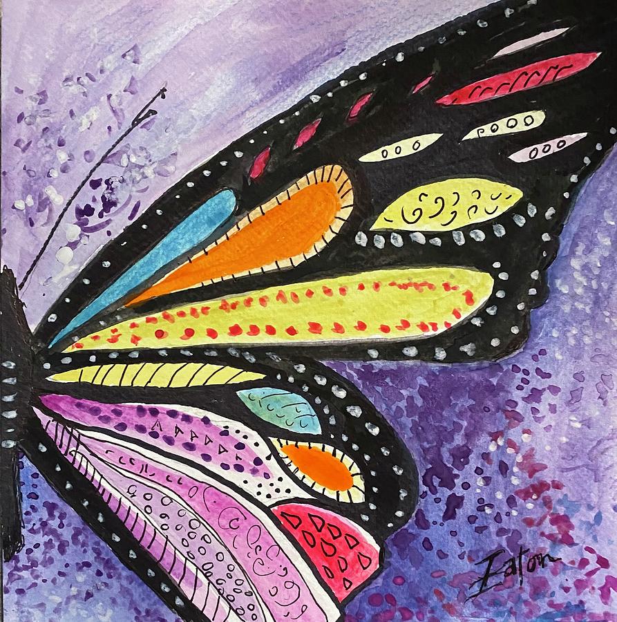 Black Dotted Butterfly Painting by Donna Eaton