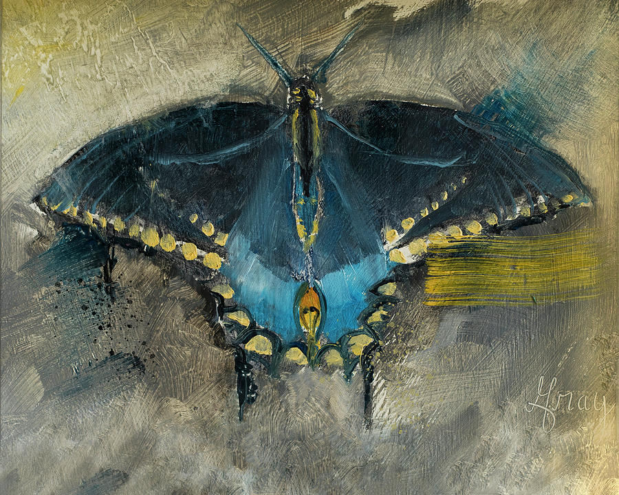 Black Eastern Swallowtail Butterfly Painting by Gray Artus