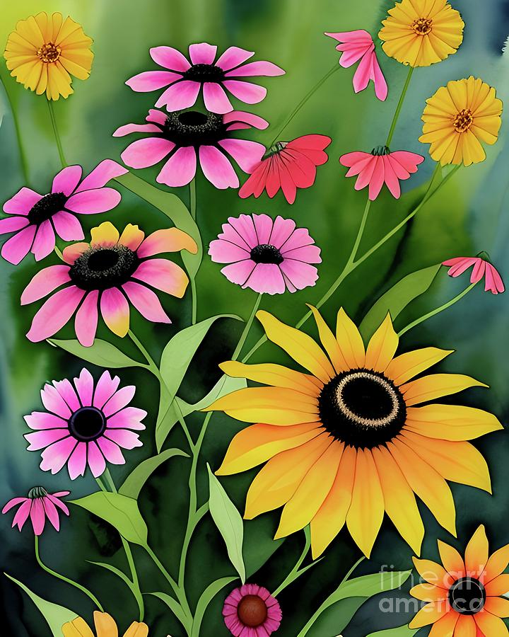 Black Eyed Susans and Coneflowers Digital Art by Mary Machare - Fine ...