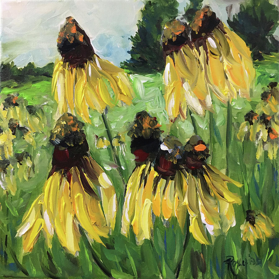 Black eyed Susans Painting by Roxy Rich