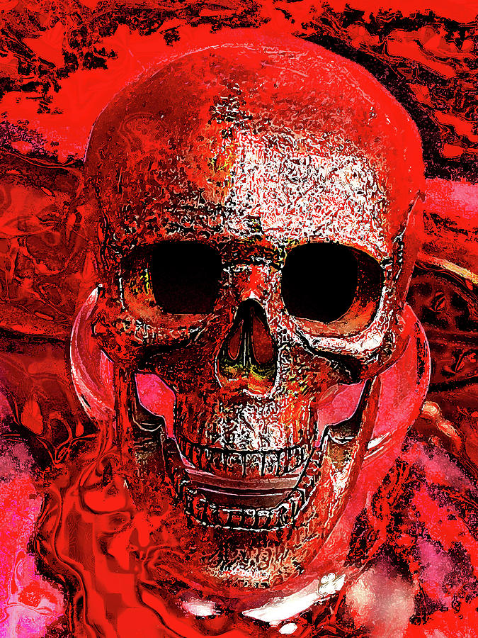 Black Eyes. Red And Black Skull. Digital Art