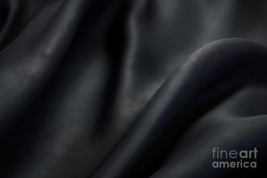 Abstract Painting - Black Flag Cloth In Full Frame With Selective Focus 3d Illustration Of Pitch Dark Colored Garment With Clean Natural Linen Texture For Background Banner Or Wallpaper Use by N Akkash