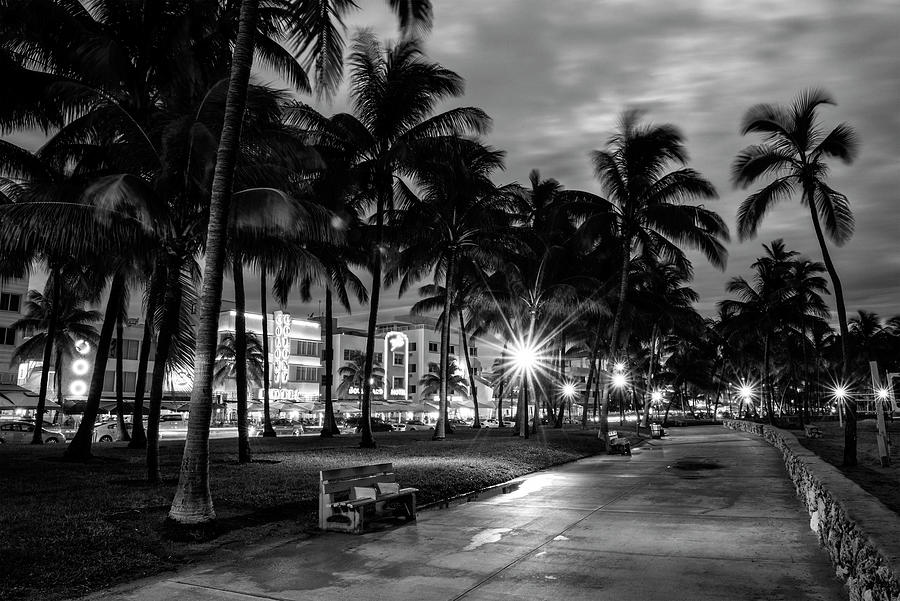 Black Florida Series - Miami Beach by night Photograph by Philippe HUGONNARD
