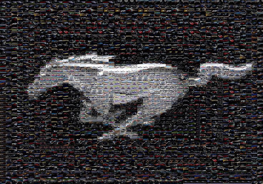 Black Ford Mustang Logo Photo Mosaic Digital Art by The Cartist - Clive Botha