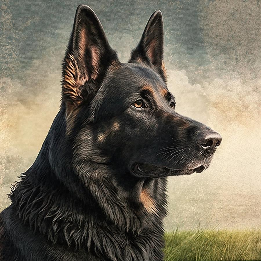 Black German Shepherd Dog Digital Art by Angie Tirado