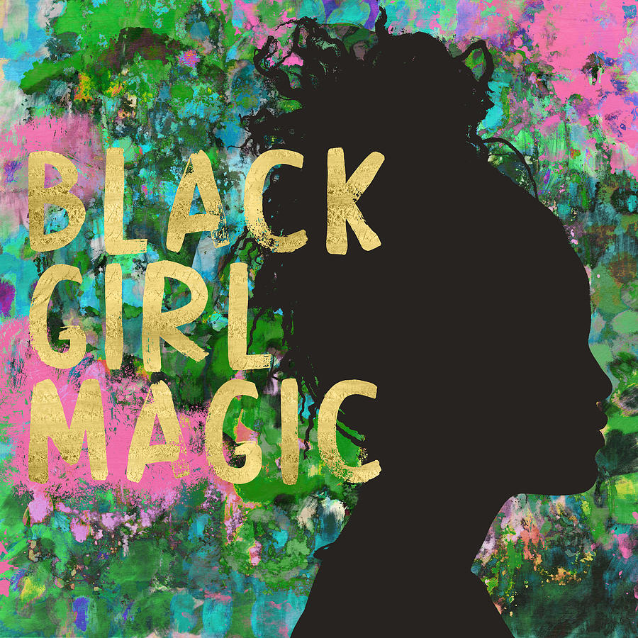 Black Girl Magic Pink Green- Art by Linda Woods Mixed Media by Linda Woods