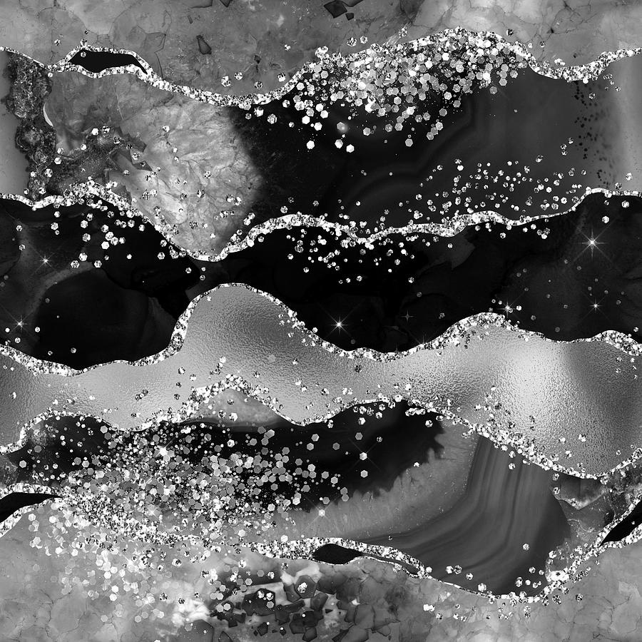 Black Glitter Agate Texture 07 Digital Art by Aloke Design