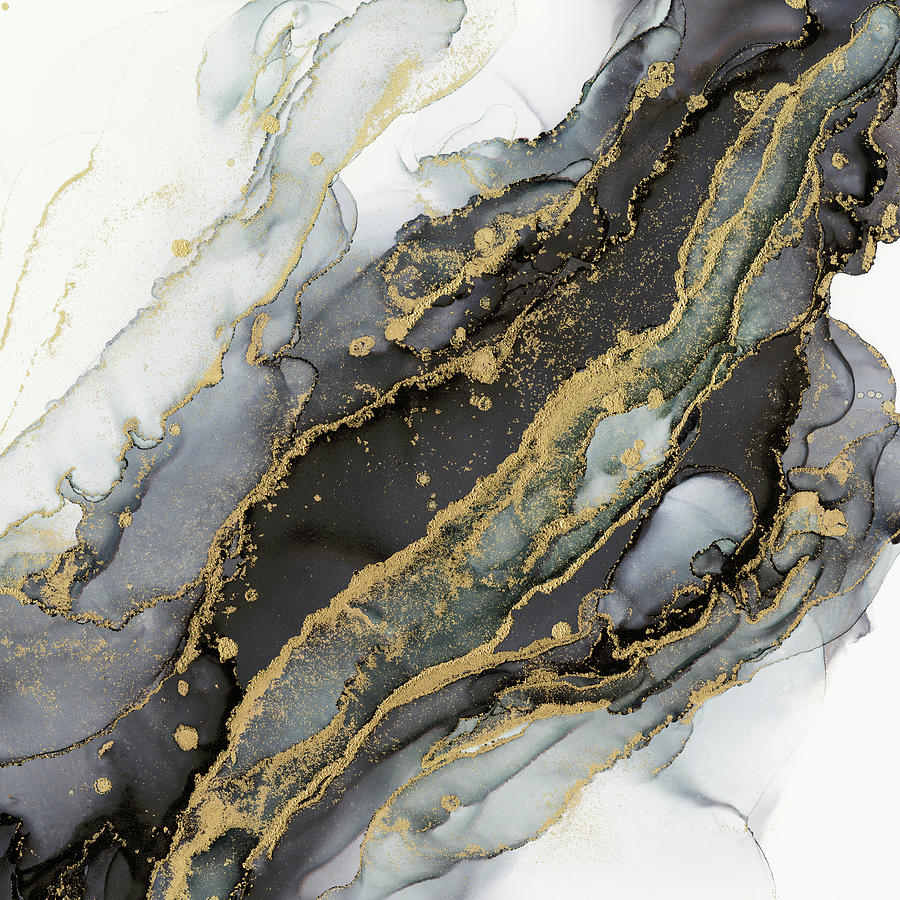 Marble Painting - Black Gold Textured Marble  by Olga Shvartsur