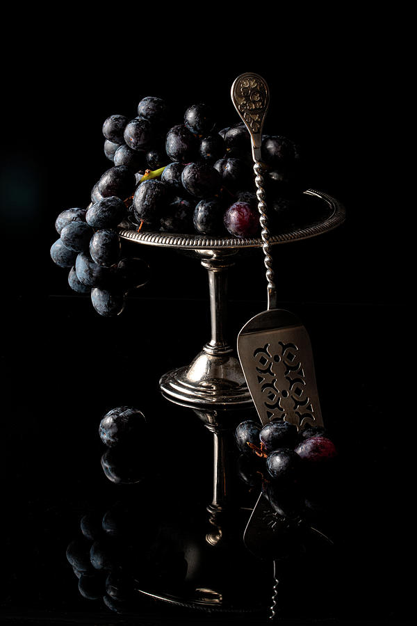 Black Grapes Still Life Art Photo Photograph by Lily Malor