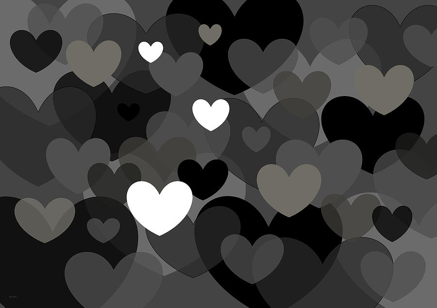 Love Hearts in Black and White - Love is Not Dead Digital Art by Val Arie