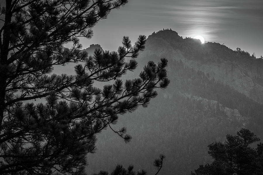 Black Hills Sunset Along The Needles Highway - Black and White Photograph by Gregory Ballos
