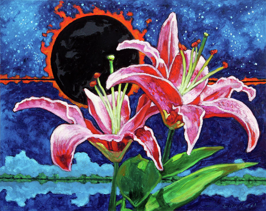 Black Hole and Lilies Painting by John Lautermilch