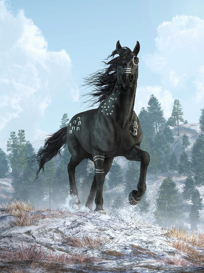 Black Horse in War Paint Digital Art by Daniel Eskridge
