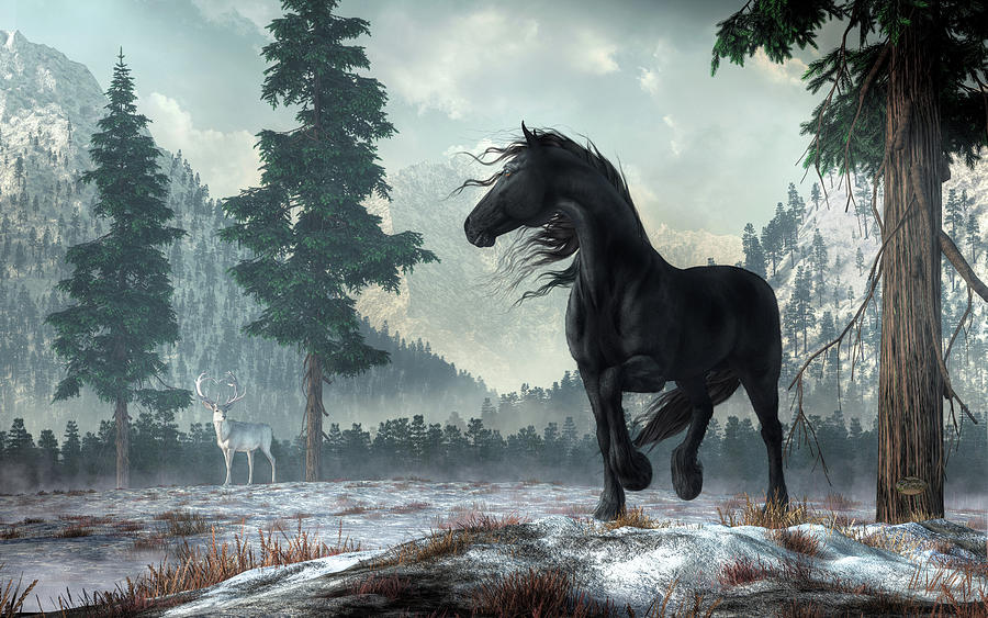 Black Horse, White Stag Digital Art by Daniel Eskridge