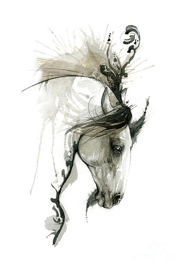 Horse Painting - Black ink horse 2020 05 31 by Ang El
