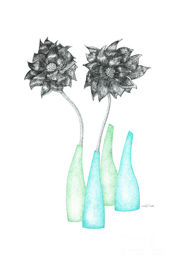 Black Iris-green/blue Drawing by Lisa Senette