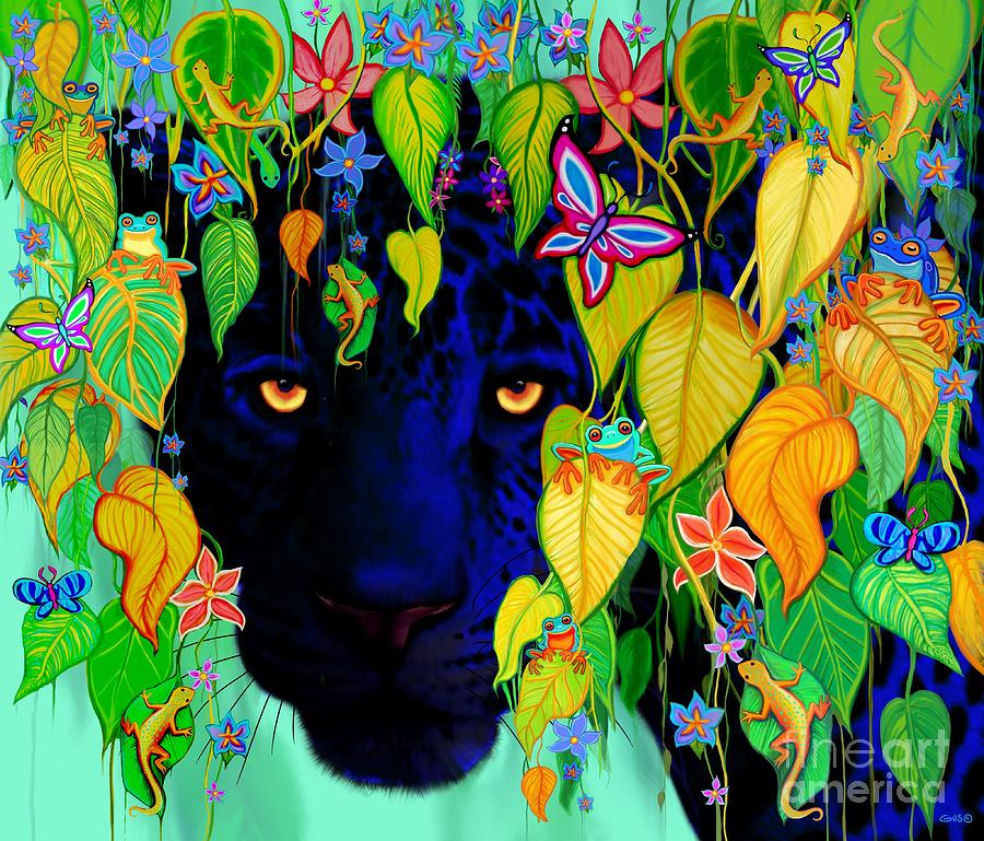 Black Jaguar in Rain Forest Digital Art by Nick Gustafson