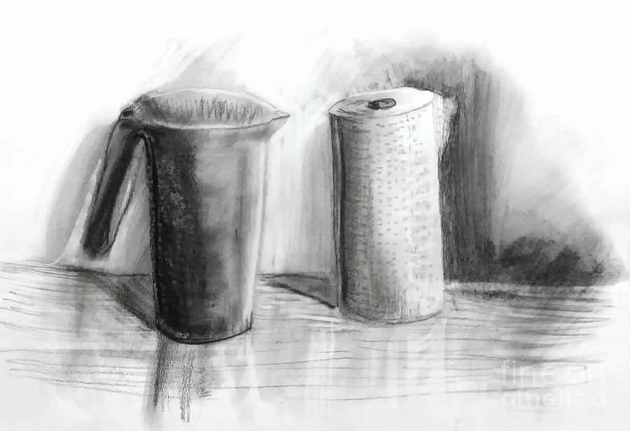 Black Jug and White Paper Towels Drawing by James McCormack
