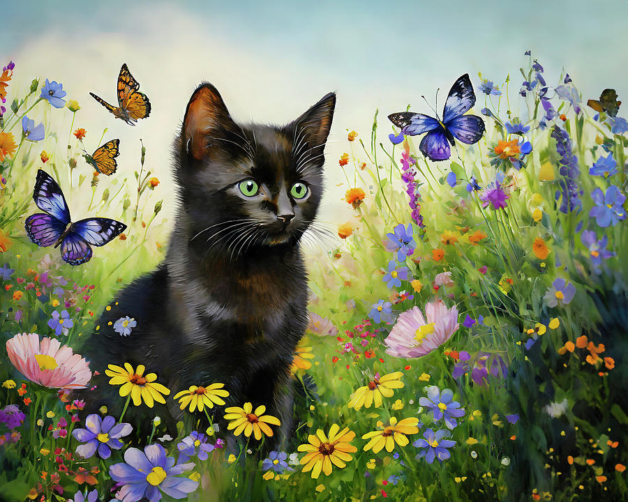 Black Kitten in Meadow Digital Art by Patti Deters