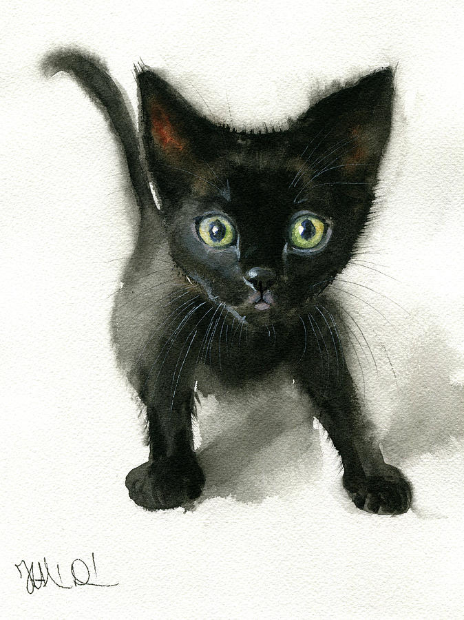 Cat Painting - Black Kitten Painting by Dora Hathazi Mendes