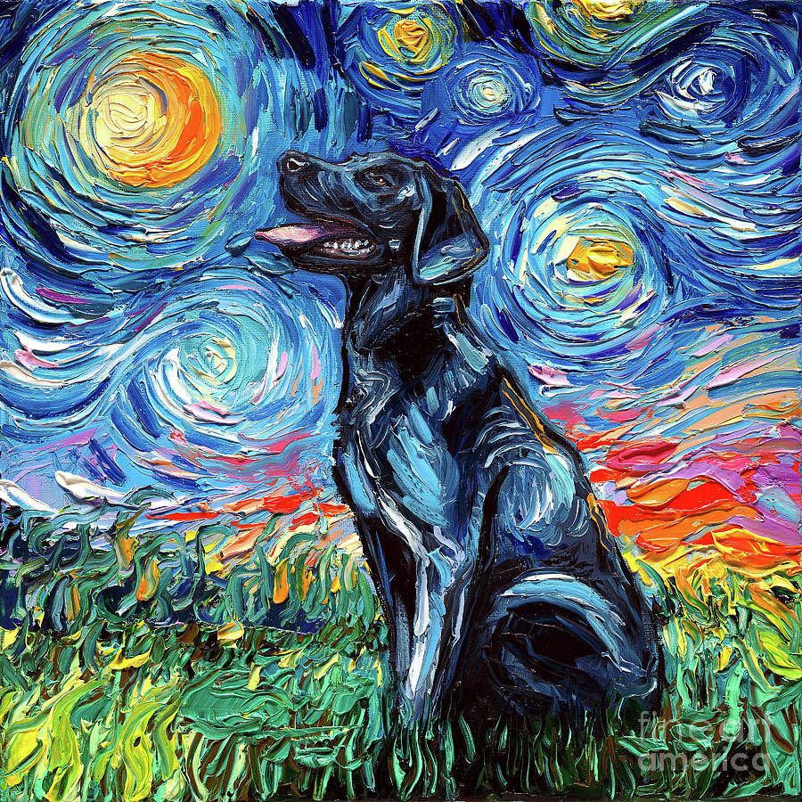 Black Labrador Night Painting by Aja Trier