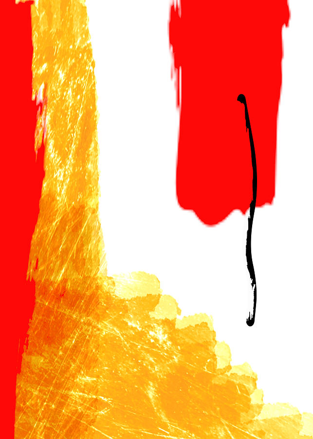 Black Line Red White and Yellow Abstract Digital Art by Delynn Addams