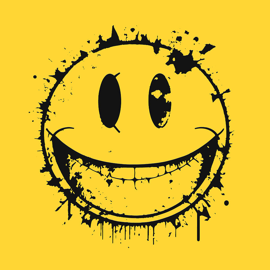 Black lined smile face with paint splashes Digital Art by Jarmo ...