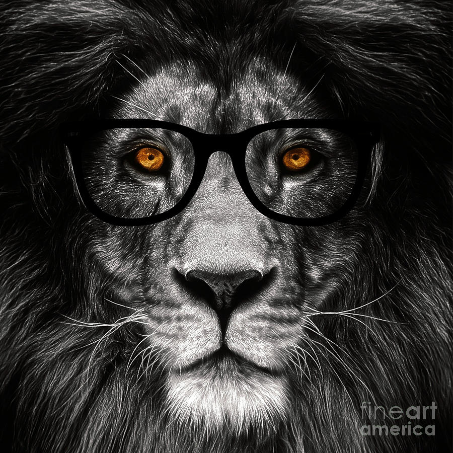Black Lion with Glasses Digital Art by Karoline Bouchard - Fine Art America