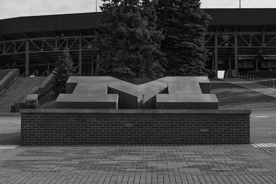 Black M at Michigan Stadium in black and white Photograph by Eldon McGraw