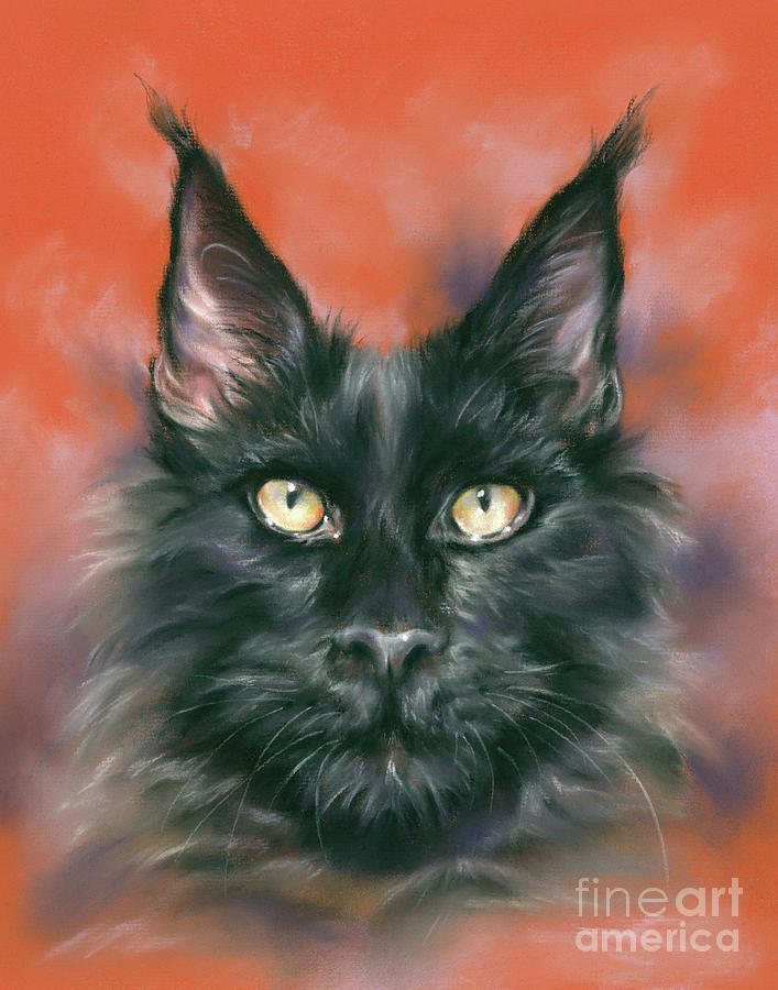 Black Maine Coon Cat on Rust Painting by MM Anderson