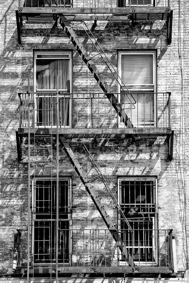 Black Manhattan Series - Beautiful Fire Escape Stairs Photograph by Philippe HUGONNARD