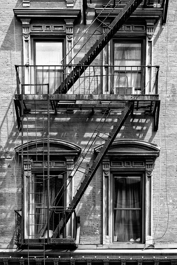 Black Manhattan Series - Black Fire Escape Staircase Photograph by Philippe HUGONNARD