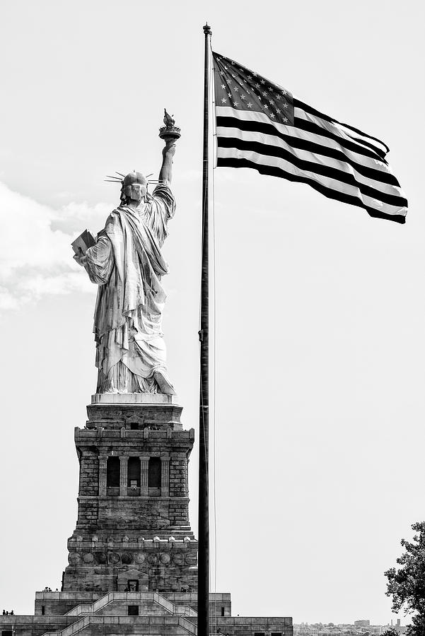 Black Manhattan Series - Liberty American Flag Photograph by Philippe HUGONNARD