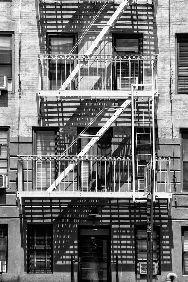 Black Manhattan Series - White Fire Escape Stairs Photograph by Philippe HUGONNARD