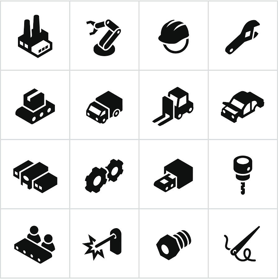 Black Manufacturing Icons Drawing by Appleuzr