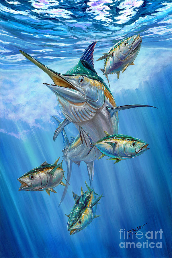 Black Marlin And Albacore Painting by Terry Fox