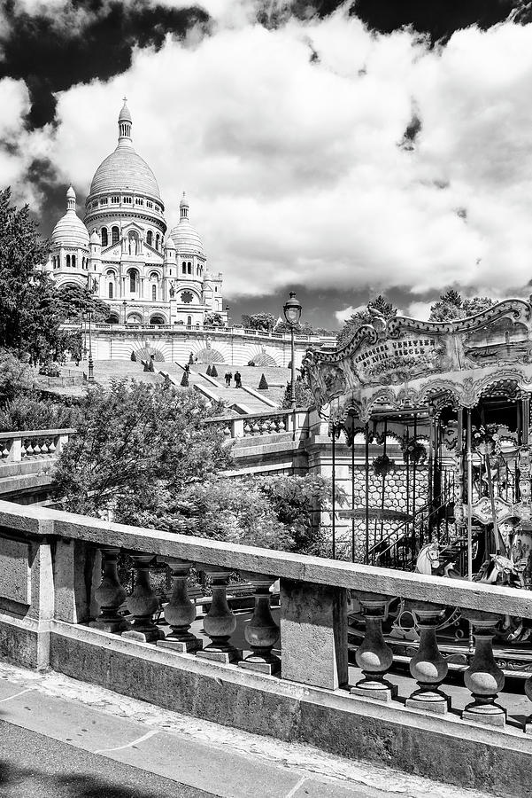 Black Montmartre Series - Carousel Sacre-Coeur Photograph by Philippe HUGONNARD