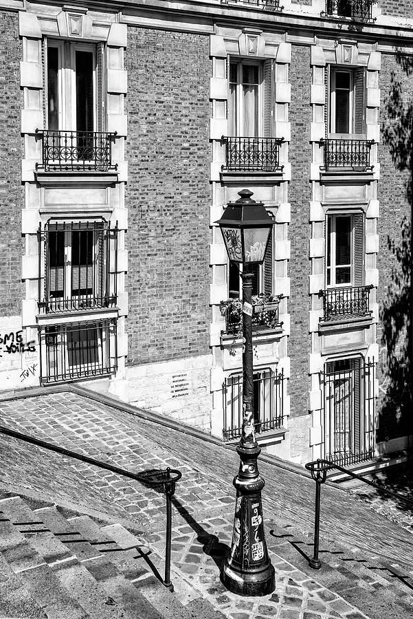Black Montmartre Series - Paris Lamp Post Photograph by Philippe HUGONNARD