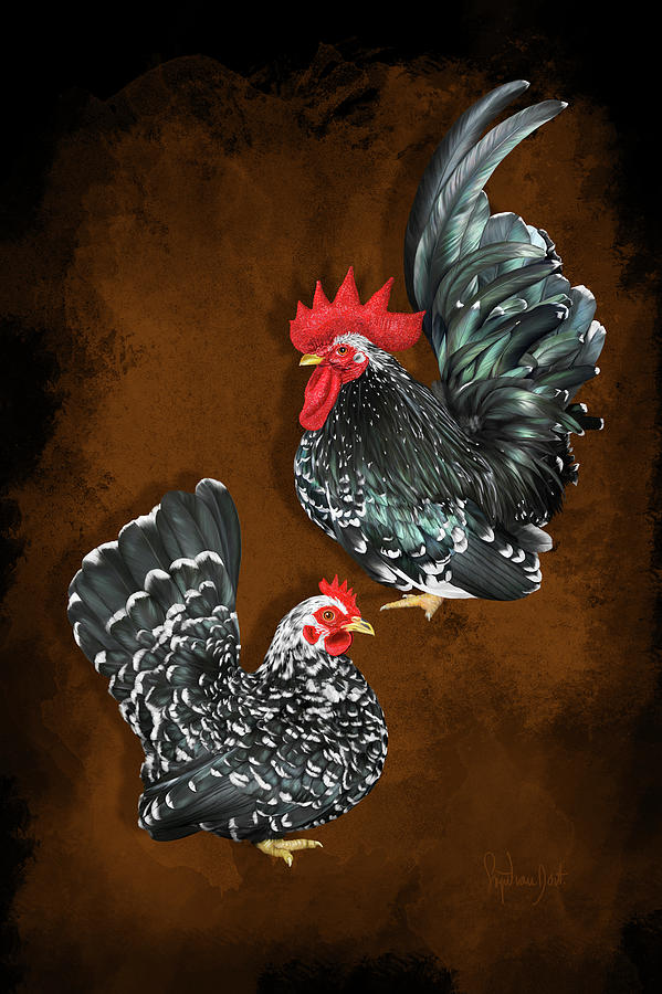 Chickens Digital Art - Black Mottled Or Butschi Japanese Bantams/chabo by Sigrid Van Dort Chickens Digital Art - Black Mottled Or Butschi Japanese Bantams/chabo by Sigrid Van Dort