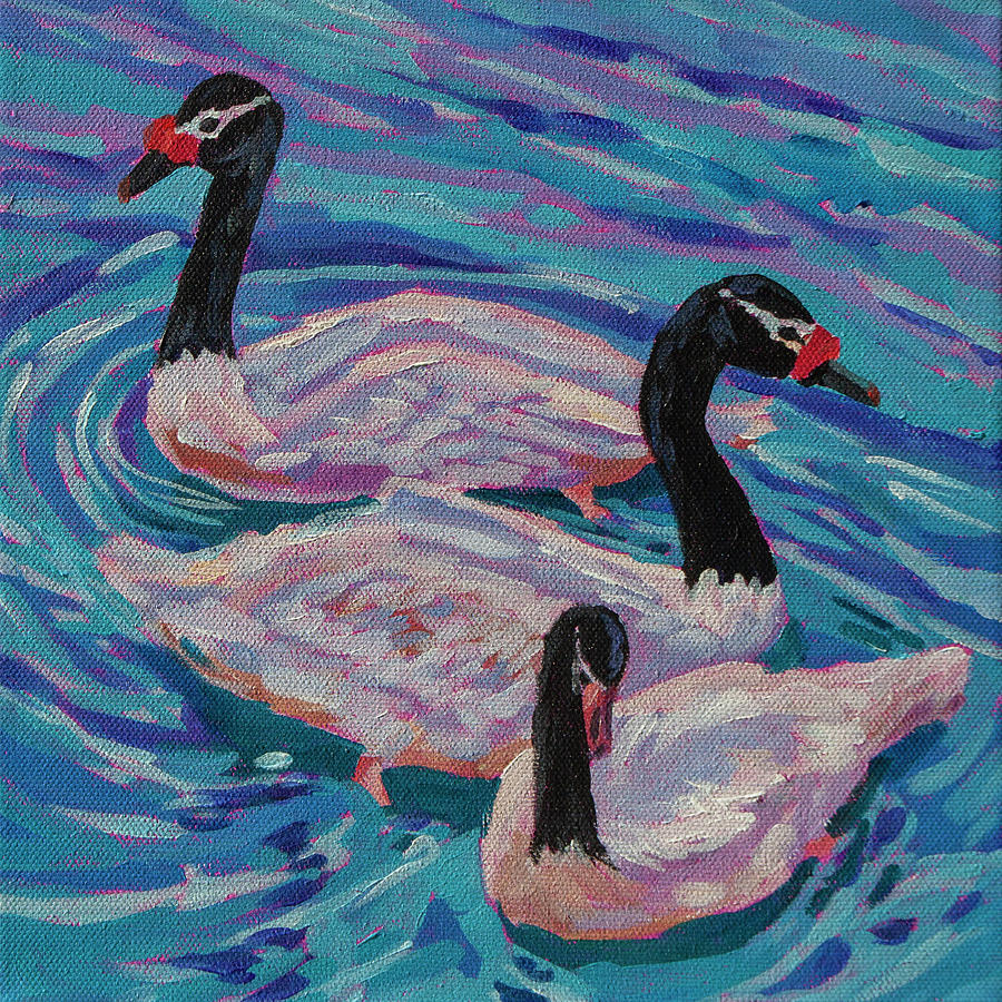 Black Neck Swan Family Painting by Heather Nagy
