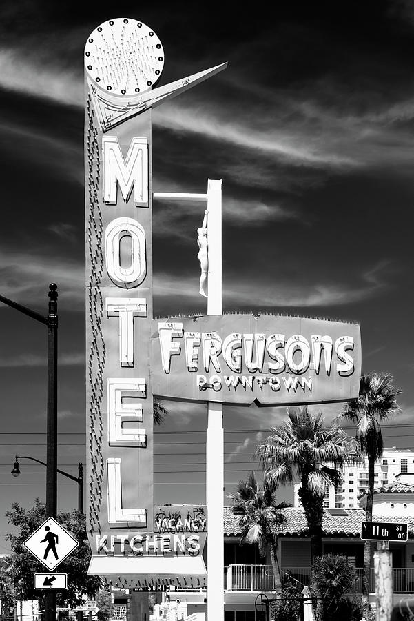 Black And White Photograph - Black Nevada Series - Fergusons Downtown Motel Vegas by Philippe HUGONNARD