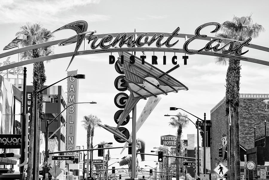 Black And White Photograph - Black Nevada Series - Fremont East District by Philippe HUGONNARD