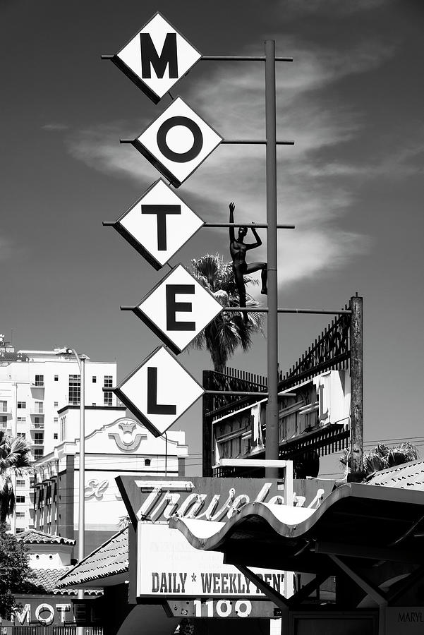 Black And White Photograph - Black Nevada Series - Fremont Vegas Motel by Philippe HUGONNARD